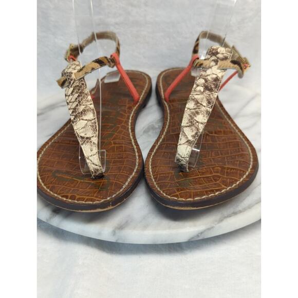 Sam Edelman Sandal Gigi T-Strap Woman's 8.5 Python Coral Leopard Boho Beach‎ - Picture 2 of 12